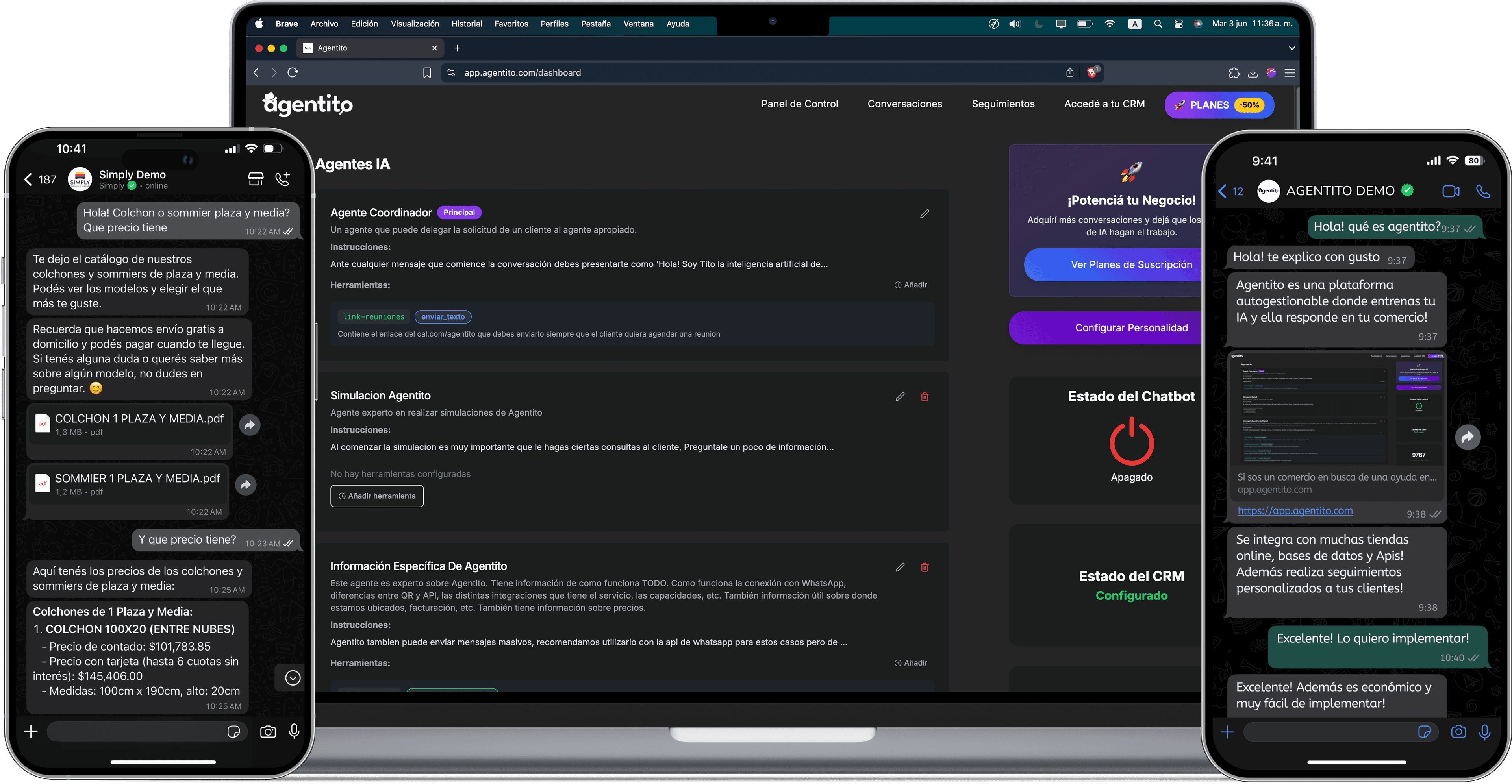 Agentito Plataforma: Interfaz de gestión del asistente virtual